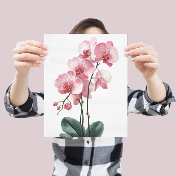 Watercolor Pink Orchids Wall Art Print Unframed - Elegant Floral Serenity - Picture 4 of 7